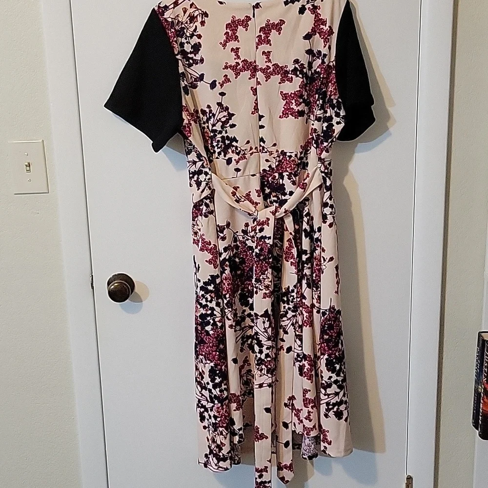 Lane Bryant Floral Black and Pink Fit and Flare Midi Dress - Picture 3 of 9